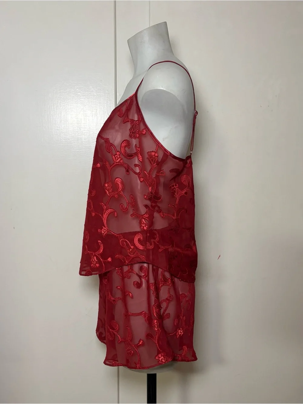 Vintage 90s Gilligan & O’Malley Red Sheer Pajama Lounge Set Tank and Shorts Set